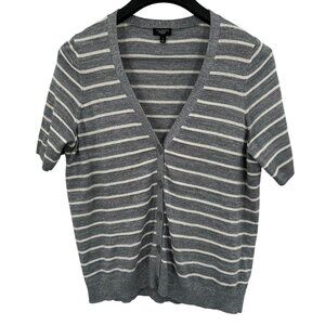 Talbots Women's Button Striped Knit Cardigan Gray Metallic Sweater XL